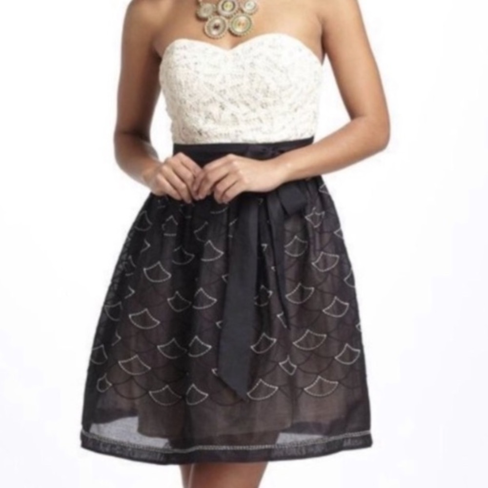 Meadow Rue Black and Cream Strapless Dress